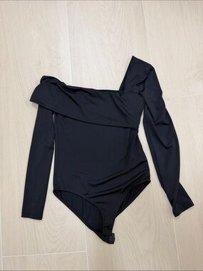 Zara Black One-Shoulder Long-Sleeve Bodysuit